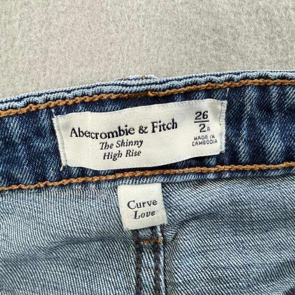 Abercrombie & Fitch Curve Love High Rise Skinny Jeans Women 26/2R Blue Grunge - Picture 3 of 8